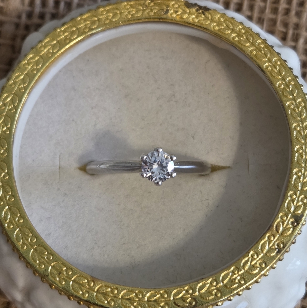 Diamonique Silver Ring with Clear Center Stone